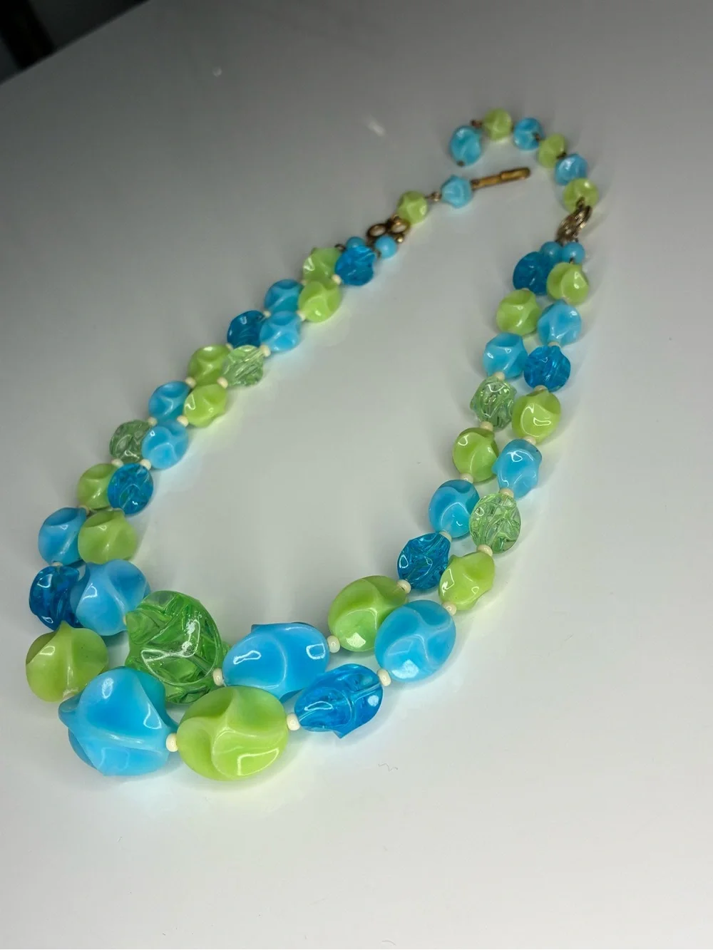 VTG Germany Sea Breeze Blue & Green Lucite Beaded Summer Statement Necklace EUC